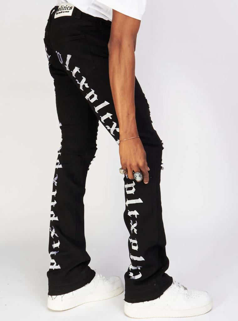 Politics Jeans - Mac - Embroidered Skinny Stacked Flare - Black And White - 509