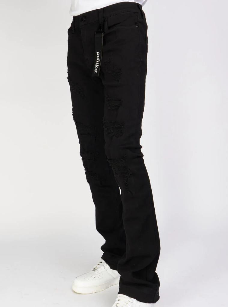 Politics Jeans - Mac - Embroidered Skinny Stacked Flare - Black And White - 509