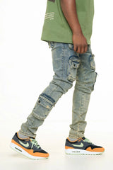 PHEELINGS "LUCID DREAMS" CARGO SKINNY DENIM (MEDIUM BLUE/ SAND)