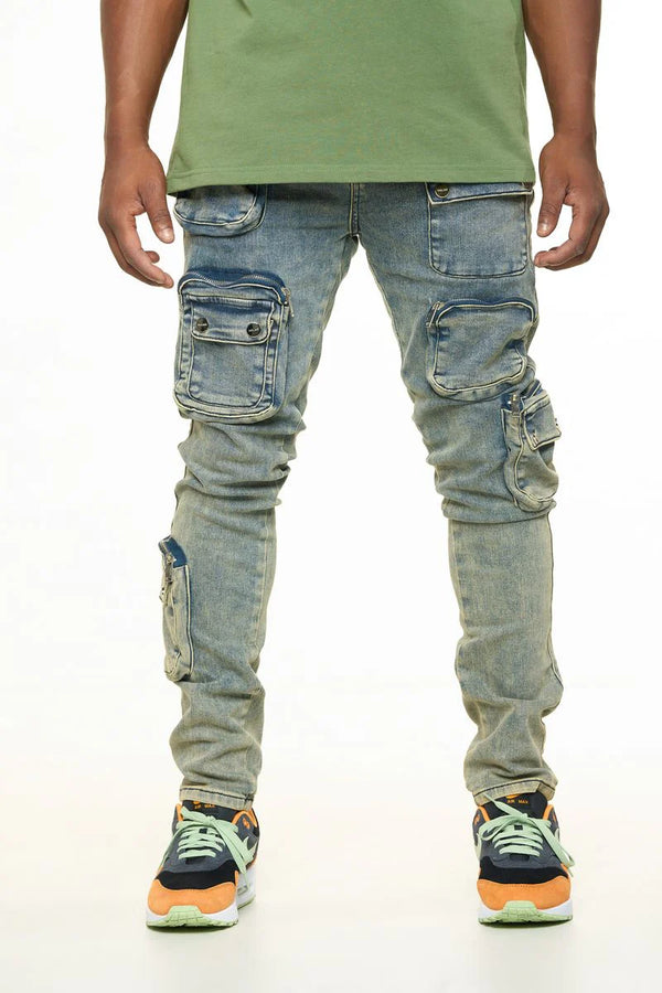 PHEELINGS "LUCID DREAMS" CARGO SKINNY DENIM (MEDIUM BLUE/ SAND)