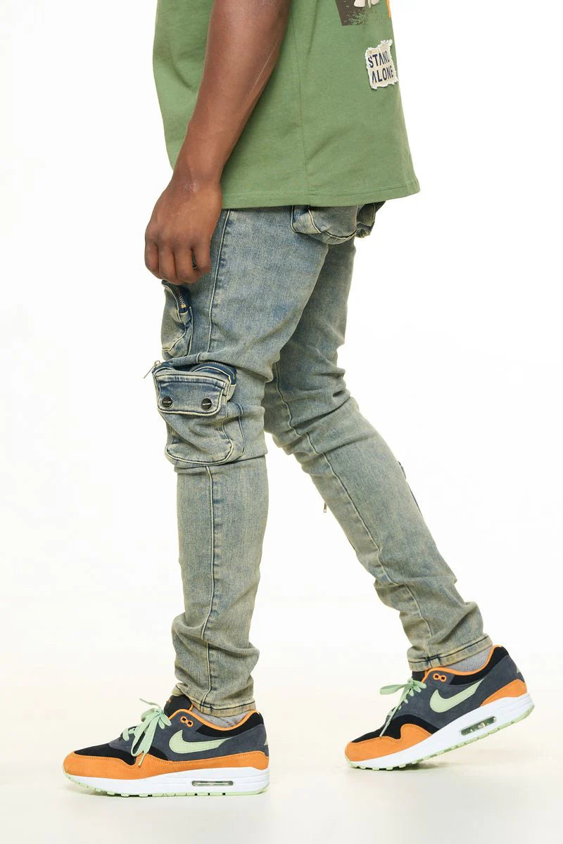 PHEELINGS "LUCID DREAMS" CARGO SKINNY DENIM (MEDIUM BLUE/ SAND)