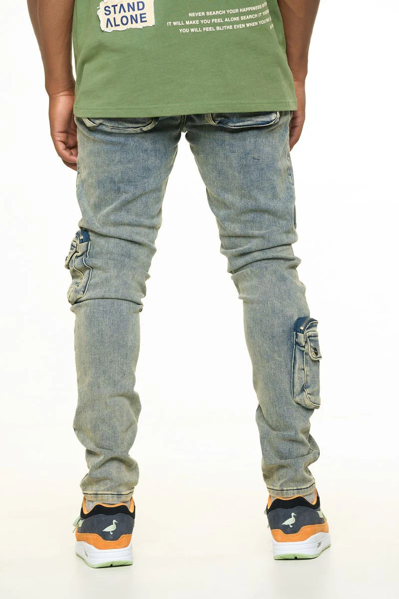 PHEELINGS "LUCID DREAMS" CARGO SKINNY DENIM (MEDIUM BLUE/ SAND)