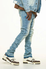 PHEELINGS "NEW EMOTIONS" EMBOSSED FLARE STACK DENIM (LIGHT BLUE STONE WASH)