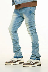 PHEELINGS "NEW EMOTIONS" EMBOSSED FLARE STACK DENIM (LIGHT BLUE STONE WASH)