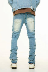 PHEELINGS "NEW EMOTIONS" EMBOSSED FLARE STACK DENIM (LIGHT BLUE STONE WASH)