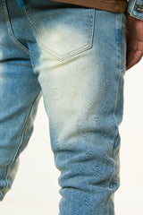 PHEELINGS "NEW EMOTIONS" EMBOSSED FLARE STACK DENIM (LIGHT BLUE STONE WASH)