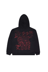 KEEP OUT FAKE LOVE  UNI - JET BLACK - HOODIE - Screen Print + Embroidery + Appliqué