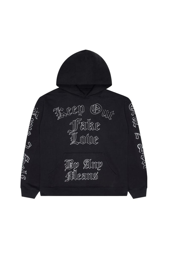 Keep out fake love TRUE SELF - JET BLACK - HOODIE - Screen Print