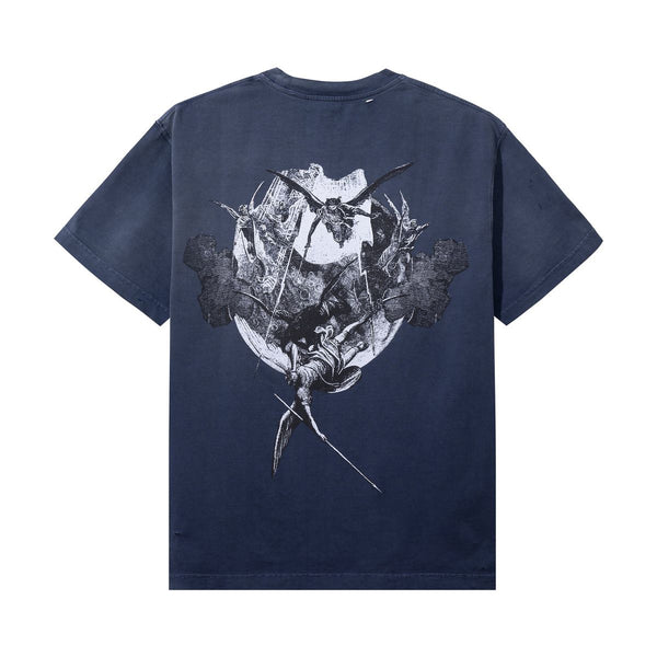 REVENGE KOSUKE KAWAMURA GLITCH ARCH LOGO TREATED TEE NAVY