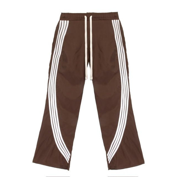 NYLON IRREGULAR STRIPE TRACK PANTS-BROWN