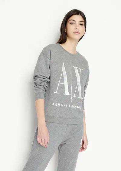 armani exchange grey Icon logo crew neck sweatshirt