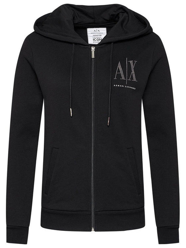 armani exchange hoodie & sweatpants sets Black silver stud icon logo