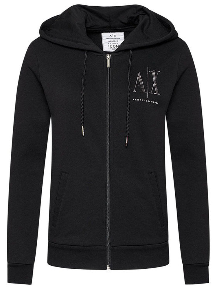 armani exchange hoodie & sweatpants sets Black silver stud icon logo