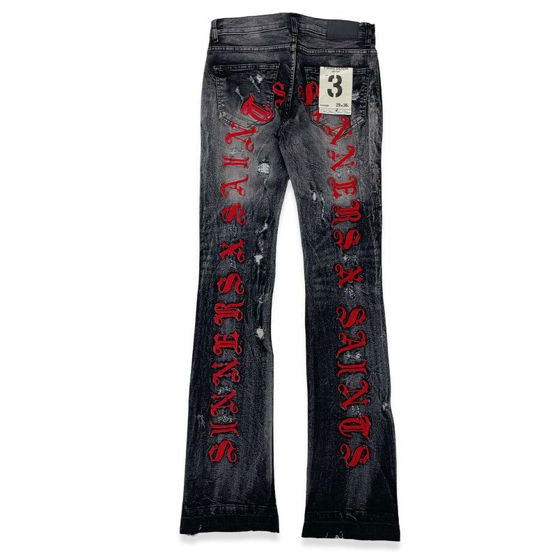 FWRD Saint X Sinners Wash.Black/Red Stacked Flare Jeans