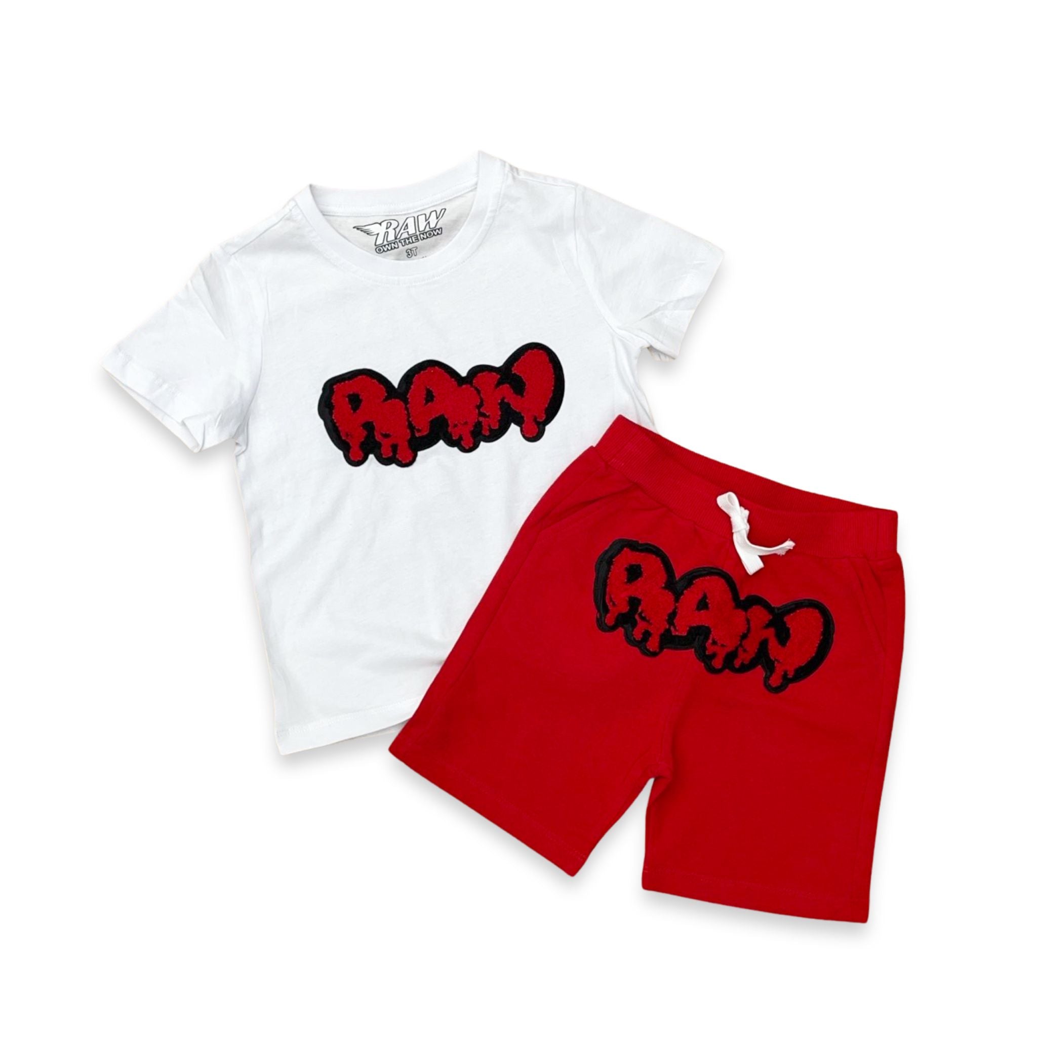 Kids RAW Drip Red Bling Crew Neck T-Shirt And Cotton Shorts Set ...