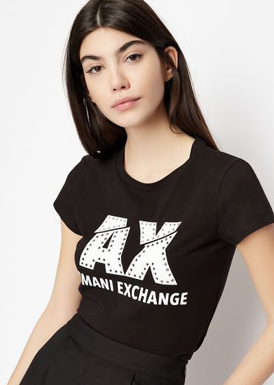 armani exchange women Stretch cotton jersey slim fit t-shirts