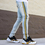 Thrt blue,black/yellow stripes Washed Skinny jean