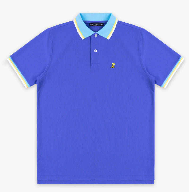 JAMES BARK Men's Blue Neck Detail Polo Shirt - Yellow Bark