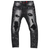 Makobi M1771 MAKOBI PETANI SHREDDED JEANS WITH BLEACH SPOTS - BLACK WASH