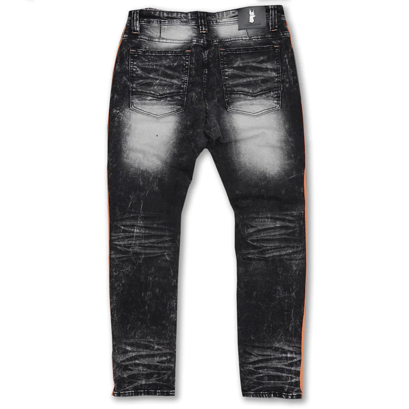 Makobi M1986 OZARKS SHREDDED JEANS W/ SIDE TAPES - BLACK/PEACH