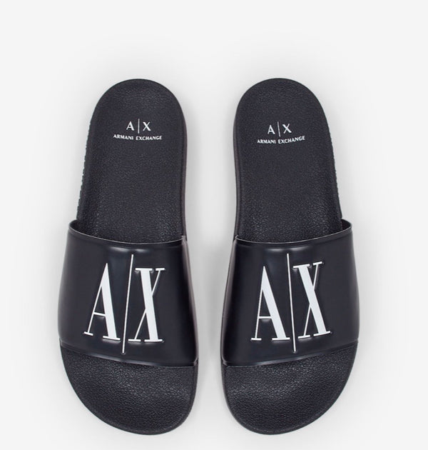 Armani exchange icon logo single  strap slides Sandals  (black)