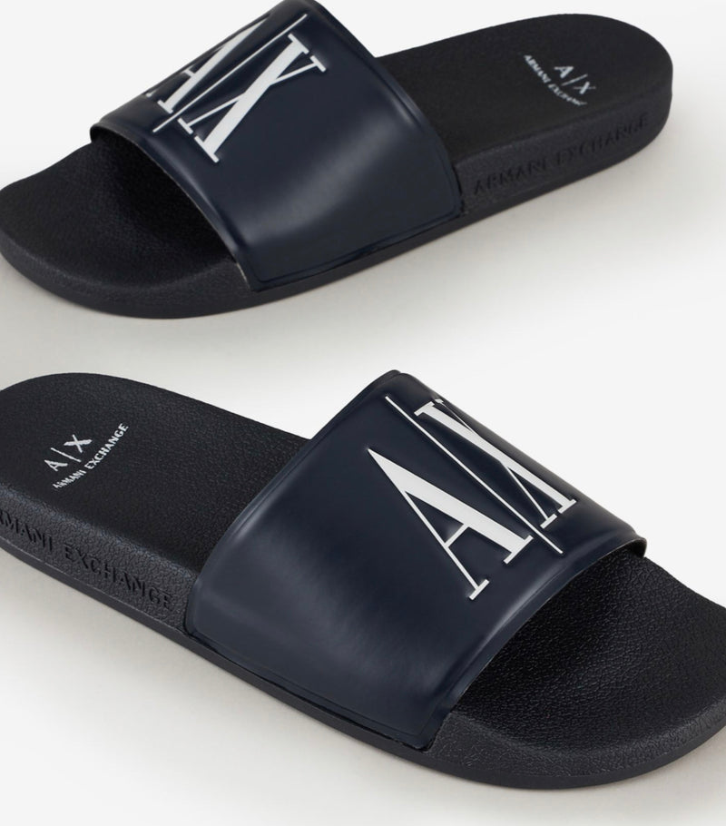 Armani exchange Icon logo single strap slides  sandals (NAVY)