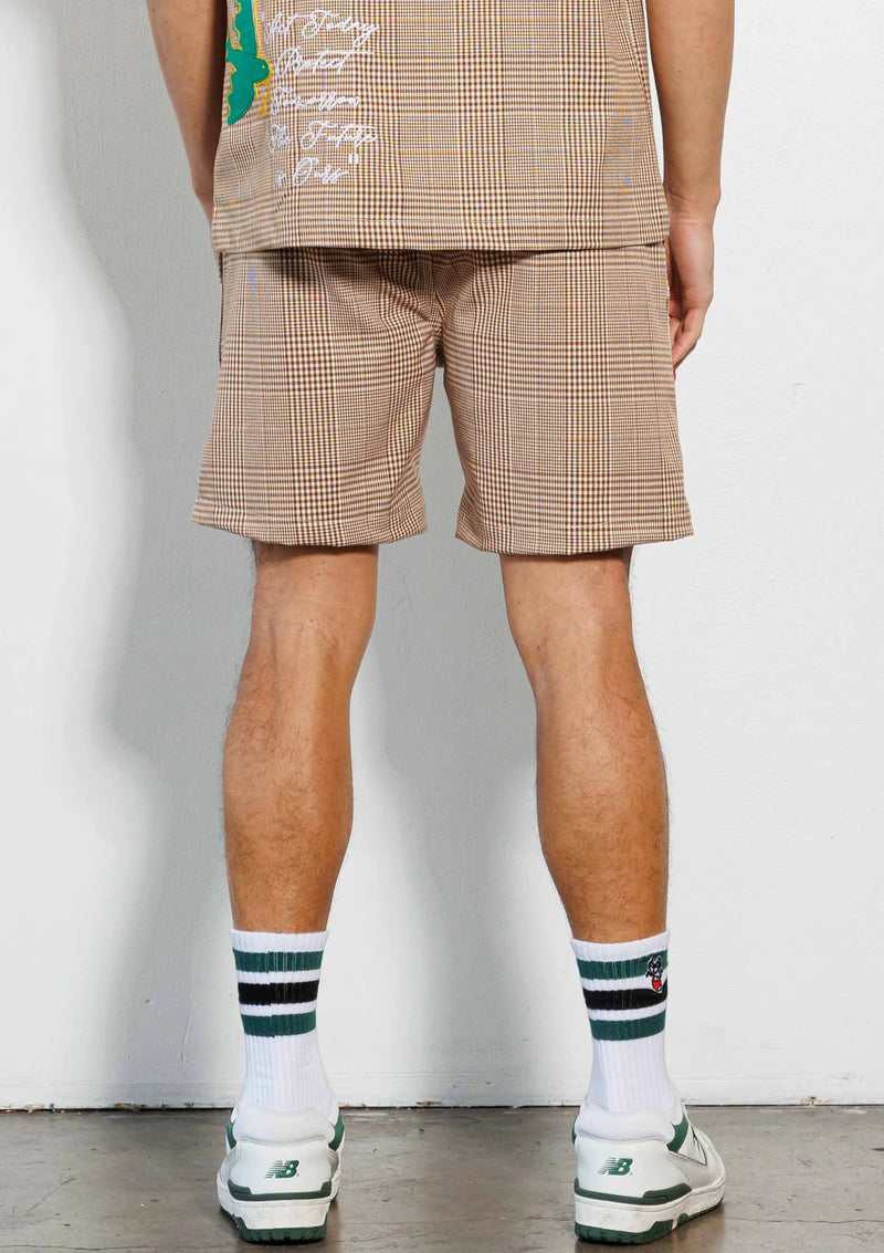 First row GLEN CHECK MULTI PATCH WOVEN SHORTS