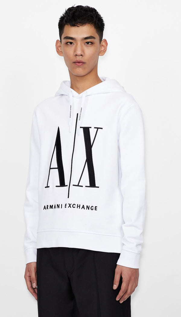 ARMANI EXCHANGE ICON LOGO HOODED SWEATSHIRT (WHITE)