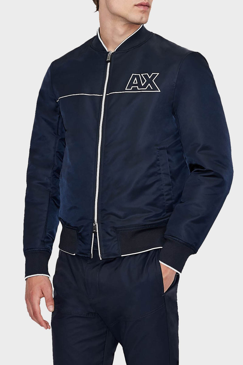 ARMANI EXCHANGE SATIN NYLON TWILL BOMBER JACKET NAVY/BLUE