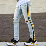 Thrt blue,black/yellow stripes Washed Skinny jean