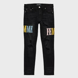 HOMME FEMME Letterman Denim Black Baby Blue Pink & Yellow (HFSP202111)