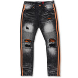 Makobi M1986 OZARKS SHREDDED JEANS W/ SIDE TAPES - BLACK/PEACH