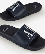 Armani exchange Icon logo single strap slides  sandals (NAVY)