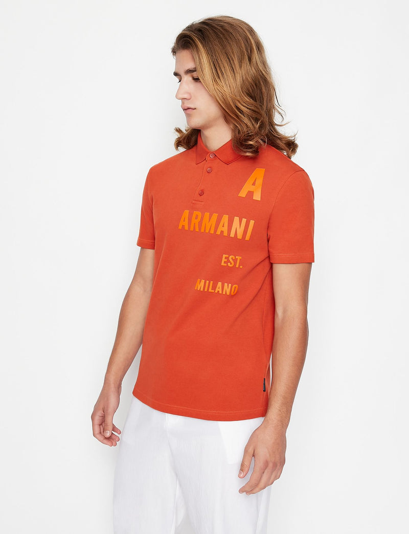 Armani exchange ORGANIC COTTON STRETCH PIQUET POLO SHIRT ORANGE