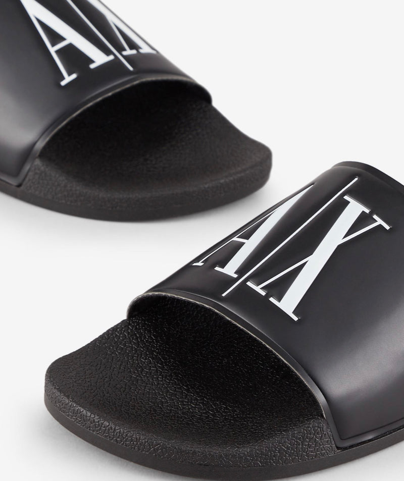 Armani exchange icon logo single  strap slides Sandals  (black)