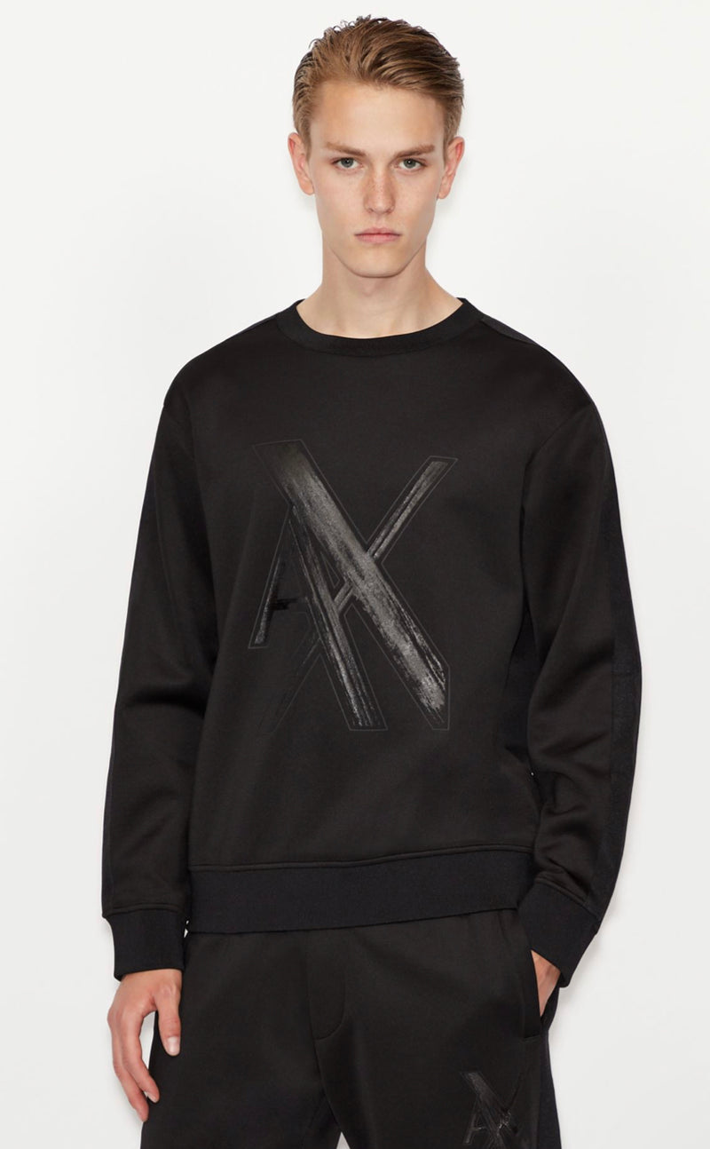 ARMANI EXCHANGE OVERSIZED LOGO CREW NECK SWEATSHIRT BLACK