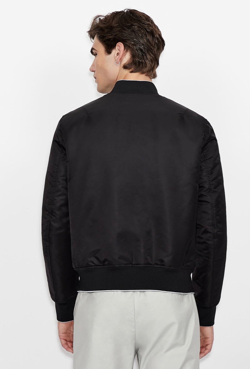 ARMANI EXCHANGE SATIN NYLON TWILL BOMBER JACKET( BLACK)