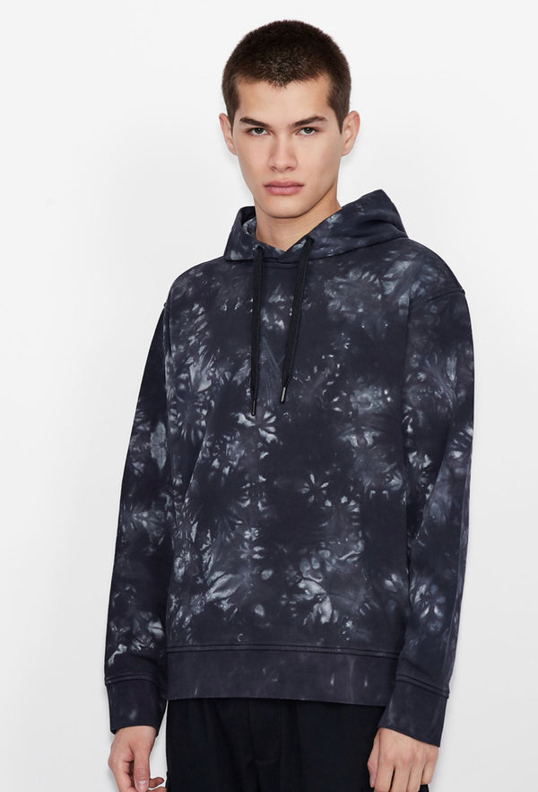 ARMANI EXCHANGE HOODED COTTON TIE DYE SWEATSHIRT (GRAY/BLACK)