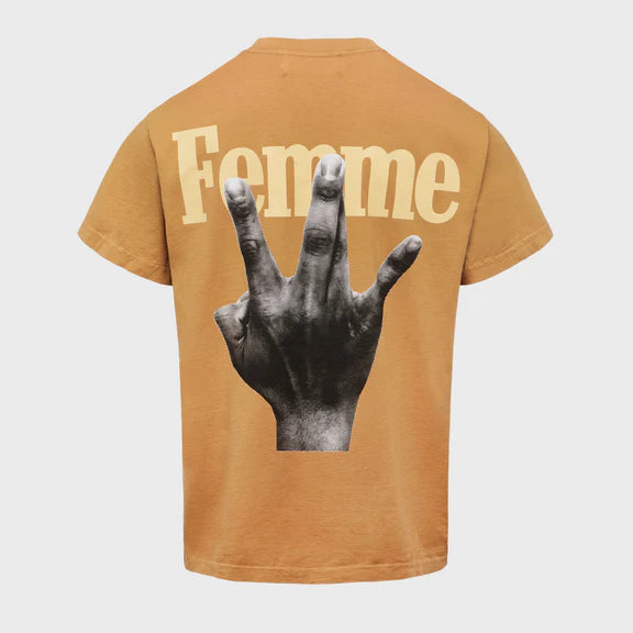 Homme femme Twisted Fingers Tee Brown with Orange and Cream (ATONCE02-3)