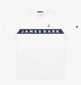 JAMES BARK Men's White Logo Stripe Jersey T-Shirt