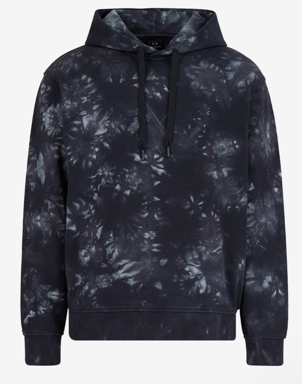 ARMANI EXCHANGE HOODED COTTON TIE DYE SWEATSHIRT (GRAY/BLACK)