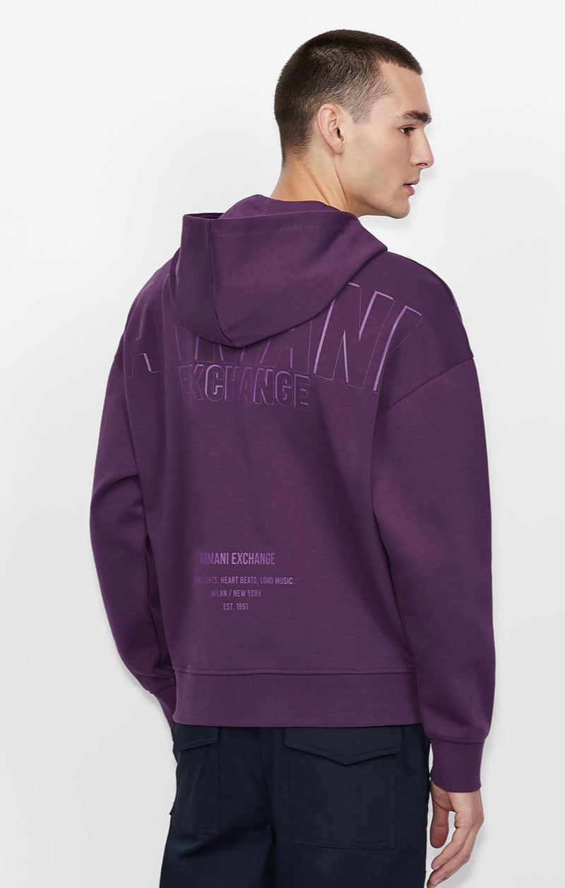 Armani exchange HOODED LOGO COTTON BLEND SWEATSHIRT PURPLE