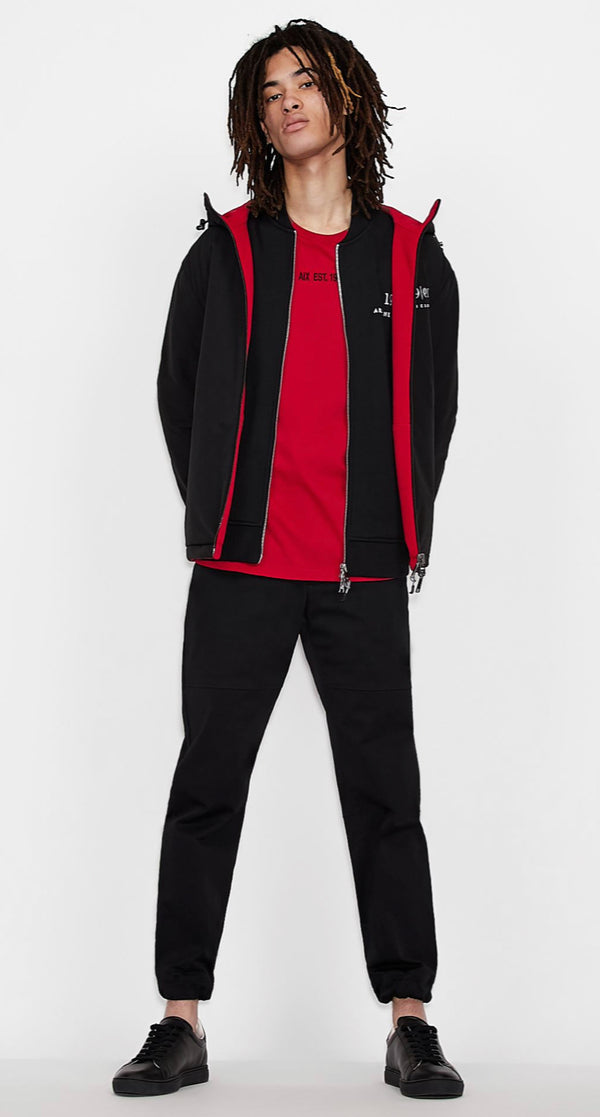 ARMANI EXCHANGE 30TH ANNIVERSARY HOODED ZIP UP JACKET (BLACK/RED