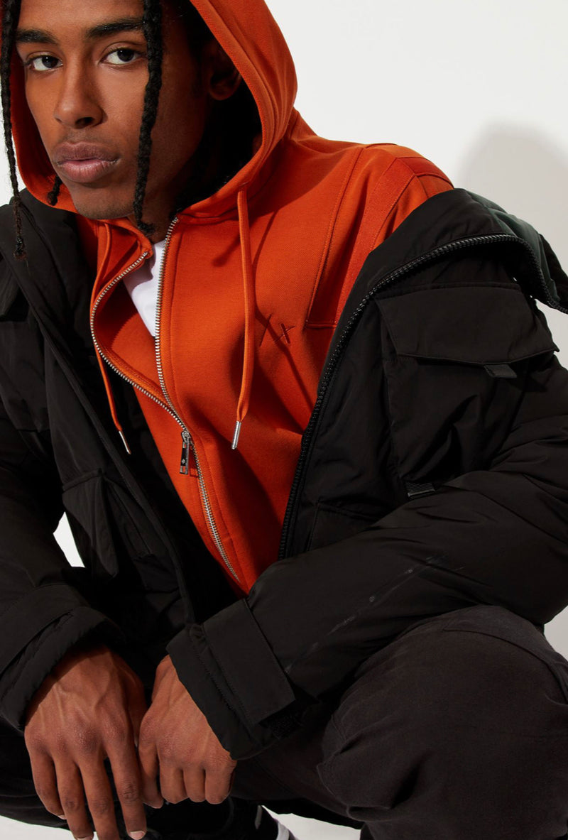 ARMANI EXCHANGE HOODED ZIP UP JERSEY SWEATSHIRT (ORANGE)