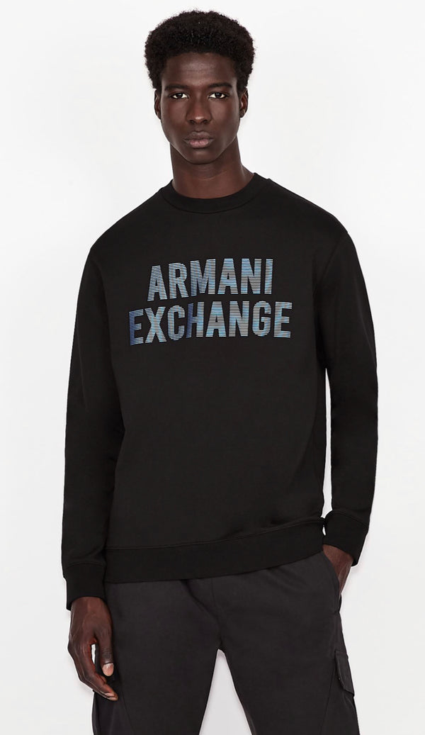 ARMANI EXCHANGE IRIDESCENT LOGO CREW NECK SWEATSHIRT (BLACK)