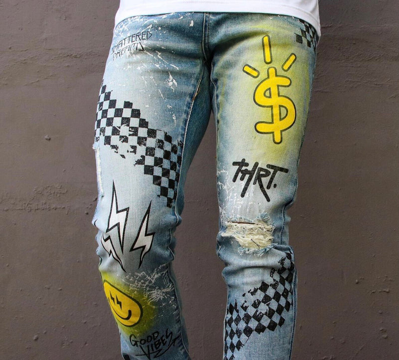 Thrt shattered dreams smile yellow denim skinny Jeans