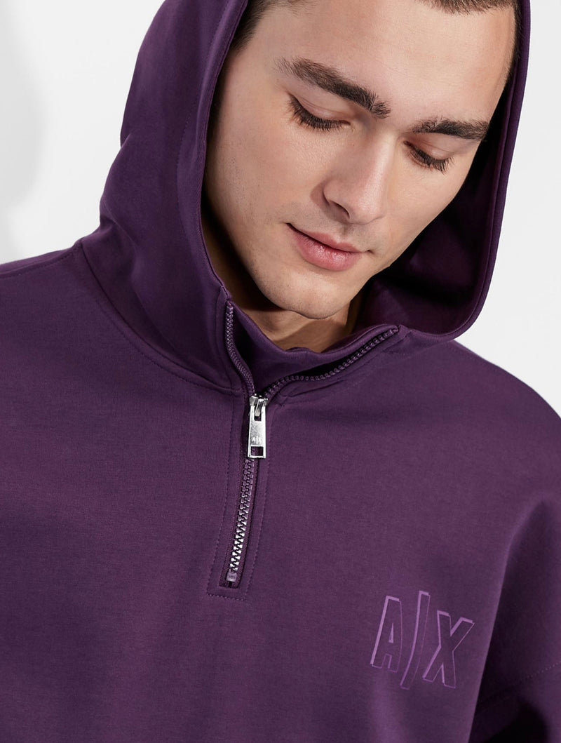 Armani exchange HOODED LOGO COTTON BLEND SWEATSHIRT PURPLE