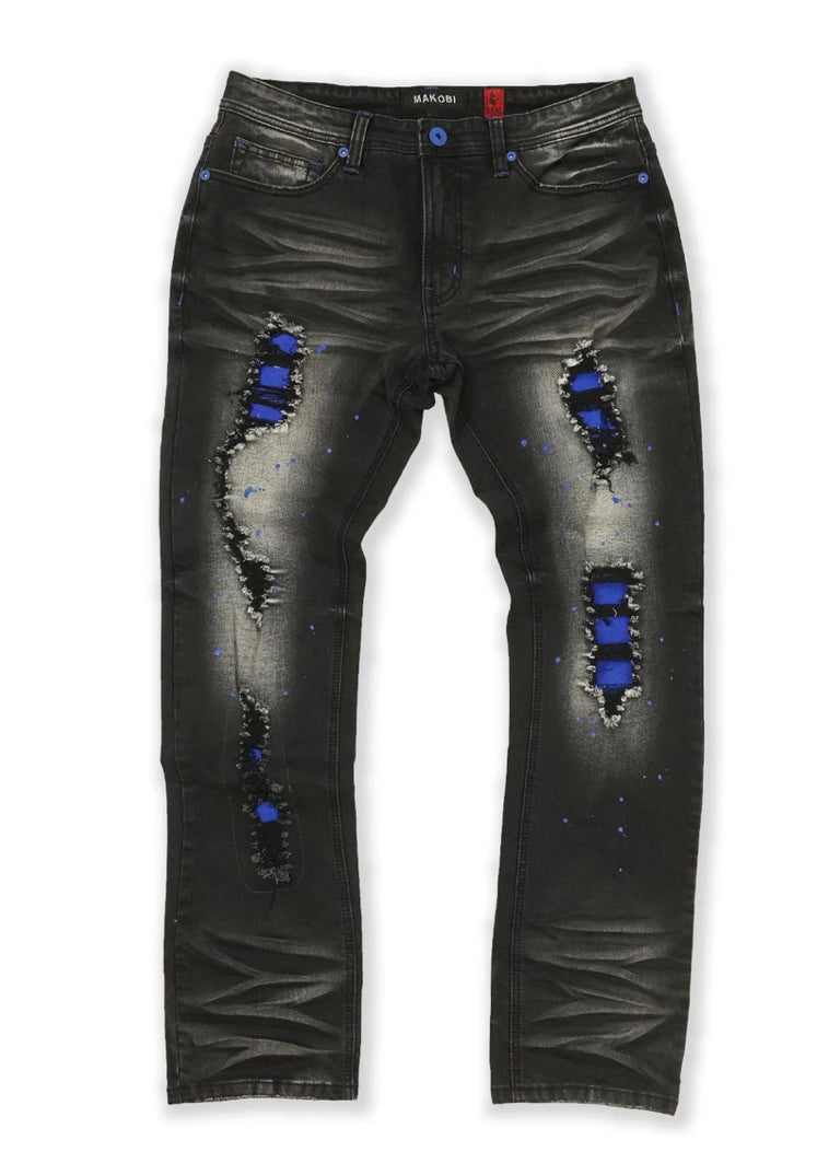 MAKOBI M1969 BONDI SHREDDED JEANS - (BLACK/Blue)