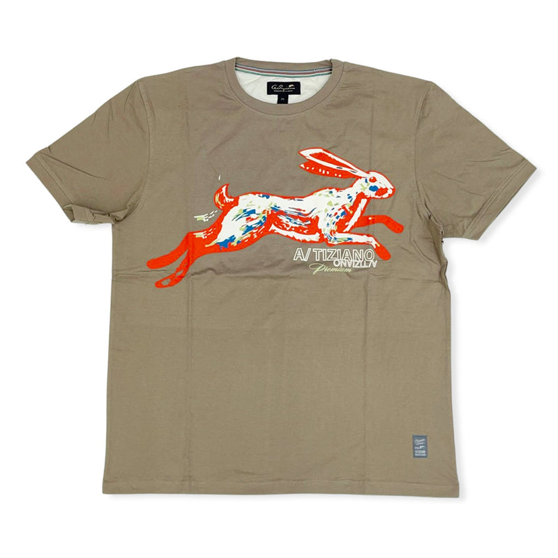 ATIZIANO William Taupe Men's Short Sleeve Graphic Print Crew Neck Tee (13ATC4308)