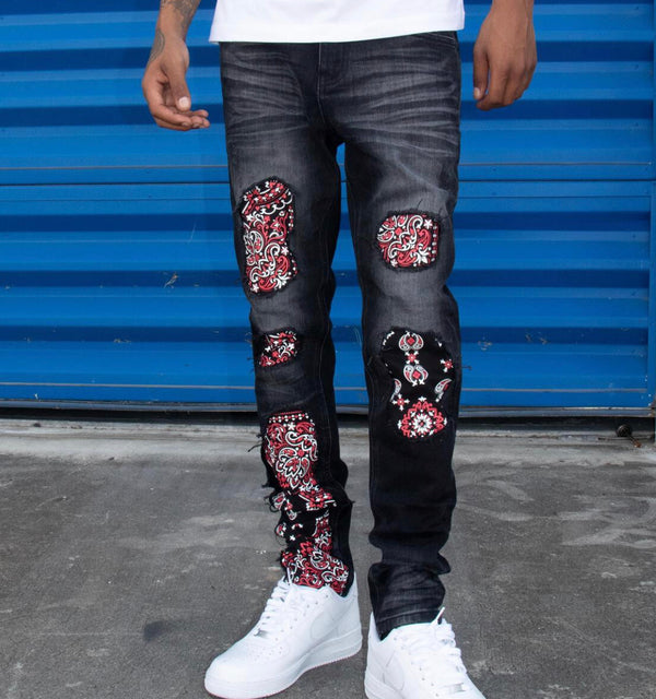 capital Denim (granada Black wash with Bandana printed panels JEANS